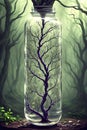 Gloomy Forest Revealing a Tree with Dried Trunk and Branches. AI generated