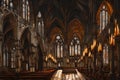 Explore the haunting elegance of All Saints\' Day in a gothic cathedral, where intricate architecture meets soft candlelight Royalty Free Stock Photo