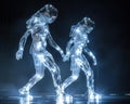 Explore a highangle view of dancers engaging with futuristic technologies