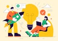 Explore an Innovative and Creative Vector Illustration Featuring a Startup with Software and Web Development