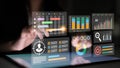 Innovative Data Analysis Technology with Touchscreen Interaction and Visual Representations of Graphs and Charts in a Royalty Free Stock Photo
