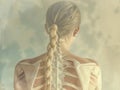 Women\'s back showing the anatomy of shoulders shoulder muscles, light yellow. back skeletal anatomy. Royalty Free Stock Photo