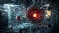 Dynamic cellular activity showcase laboratory digital art scientific environment close-up biotech innovation