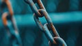 Explore the intricate details of a rusty metal surface adorned with rugged chain links against a softly blurred backdrop Royalty Free Stock Photo