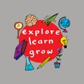 Explore Learn Grow. Inspirational positive quote.