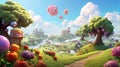Explore a magical orchard transformed into a surreal wonderland Art. Immerse yourself in a world of oversized, vibrant fruits and