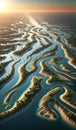 A river delta with a labyrinth of water channels and small islands. landscape background, Nature
