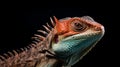 Majestic Lizard Portrait: A Mesmerizing Reptilian Beauty Amidst Inky Darkness