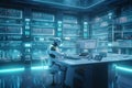 Futuristic Lab Assistant: A Hyper-Detailed 8k High-Tech Cartoon Robot Navigating Cloud Data Retrieval