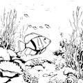 Explore the ocean's riches with Corel and fishes in this artistic coloring page