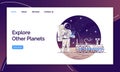 Explore other planets landing page vector template. Cosmonaut with moon rover website interface idea with flat Royalty Free Stock Photo