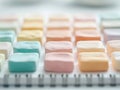 Explore pastel-colored square erasers arranged neatly on a spiral notebook, showcasing whimsical education tools and unique shapes