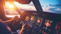 Explore the pilot\'s perspective in a private jet cockpit communicating seamlessly during flight operations