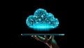 Experience the future with this cloud computing concept on a tablet held by a hand, showcasing sleek technology and futuristic Royalty Free Stock Photo