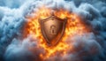 Explore the power of secure encryption with this compliance diagram, featuring a glowing shield and lock against an abstract blue