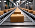 Explore a pristine modern packaging line featuring a strapping machine, streamlining efficient parcel processing in a high-tech