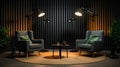 Stylish Podcast Studio with Luxurious Chairs and Sophisticated Panels, Professional Ambiance ai generated Royalty Free Stock Photo