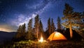 Explore a starry night while camping Royalty Free Stock Photo
