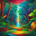 Vibrant Jungle Paradise: Lush Foliage, Exotic Wildlife, and Mystical Serenity Generative AI