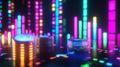 A vibrant array of colorful sound bars and glowing circular elements. The bright neon lights create an immersive audio visual Royalty Free Stock Photo
