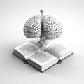 3d illustration of brain and open book over white background Ai generative
