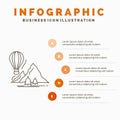 explore, travel, mountains, camping, balloons Infographics Template for Website and Presentation. Line Gray icon with Orange