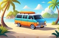 Explore the ultimate beach vibes with this stunning AI generated image of a retro van Royalty Free Stock Photo