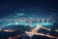 Vibrant city of the future with illuminated skyscrapers and intricate trails. Generative Ai Royalty Free Stock Photo