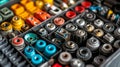 Explore a vibrant collection of batteries and electronic components. Each piece showcases unique colors and designs. Ideal for Royalty Free Stock Photo