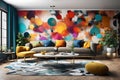 the vibrant and dynamic world of a colorful interior with this 3D abstract rendering. Royalty Free Stock Photo