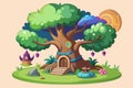 Explore a vibrant magic tree adorned with unique features in a charming fantasy setting, inviting creativity, Magic tree Royalty Free Stock Photo