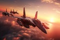 Explore a vibrant sunset sky with a fleet of