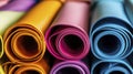 Vibrant synthetic rubber sheets rolled up art supply store product showcase indoor setting close-up colorful materials