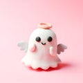 A cute ghost made of clay on a pink background