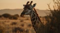 Explore the wonders of the African wilderness as you encounter a solitary giraffe, its elongated neck reaching for the horizon, a