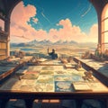 Explore the World of Cartography - An Enchanted Map Room Royalty Free Stock Photo