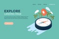 Explore world geography and history concept landing page web design illustrated template