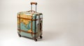 Explore the World, Suitcase with a Map Design on Light Background with Copy Space, Generative AI
