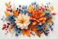 Orange and Blue Flower Bouquet in Artistic Arrangement Royalty Free Stock Photo