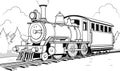 Explore your coloring skills with the line art of the cartoon train Royalty Free Stock Photo