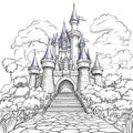 Magical Castle Coloring Book Page for Creative Fun Royalty Free Stock Photo