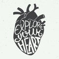 Explore your heart in anatomic heart on vintage background