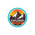 Explorer adventure outdoors - concept badge. Mountain climbing logo in flat style. Extreme exploration sticker symbol.  Camping Royalty Free Stock Photo