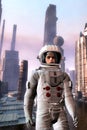 Explorer astronaut in alien city