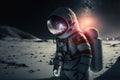 Explorer astronaut in desert on a moon