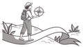 Explorer with Compass Navigating through Natural Landscape, vector design Generative AI Royalty Free Stock Photo
