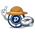 Explorer Digibyte coin mascot cartoon