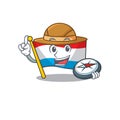 Explorer flag luxembourg cartoon character holding a compass