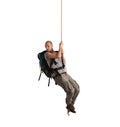 Explorer hanging from a rope Royalty Free Stock Photo