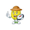 Explorer lemon cartoon character on white background